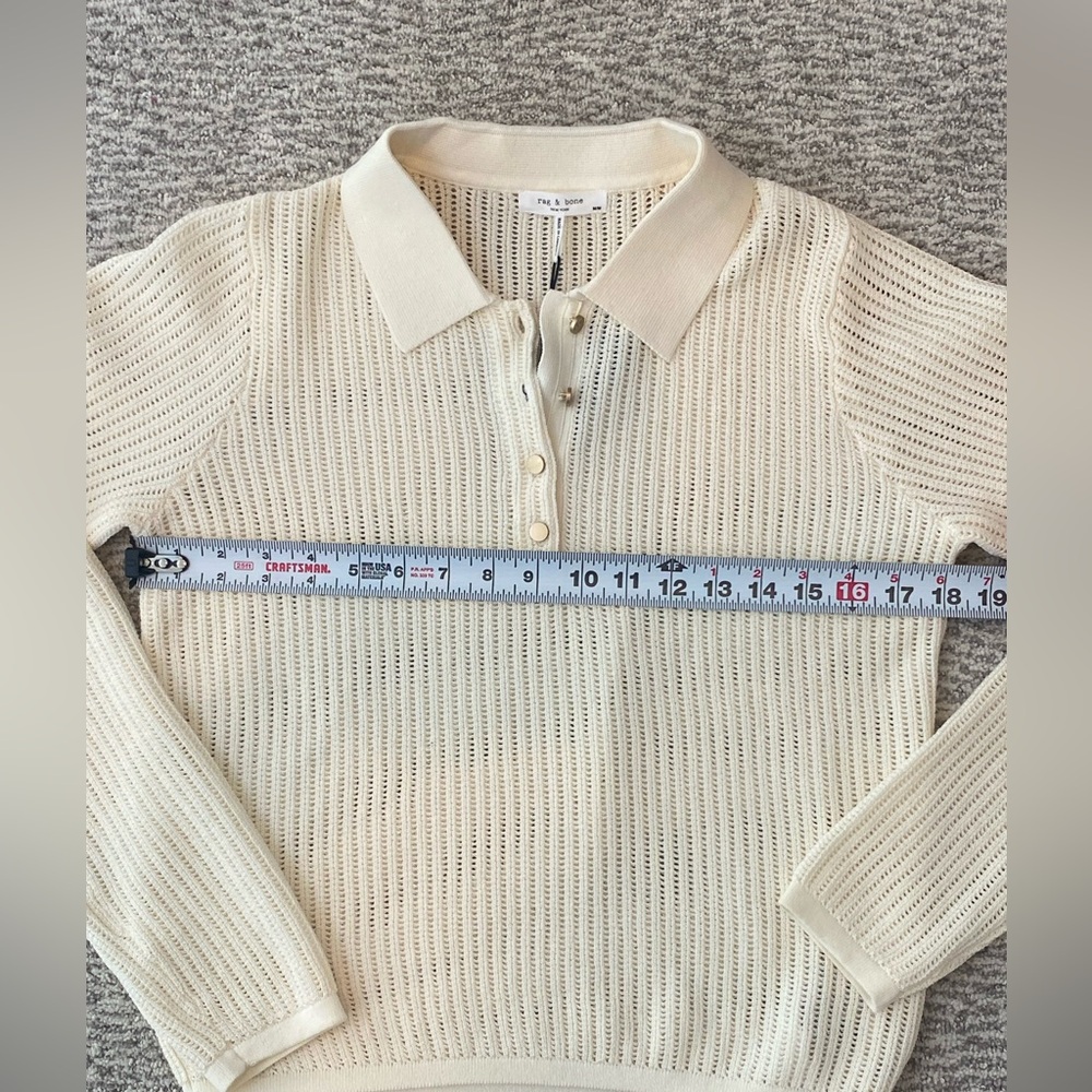 rag & bone Cream Open Knit Polo Style Summer Sweater Medium Cotton Blend NWT - Picture 10 of 12